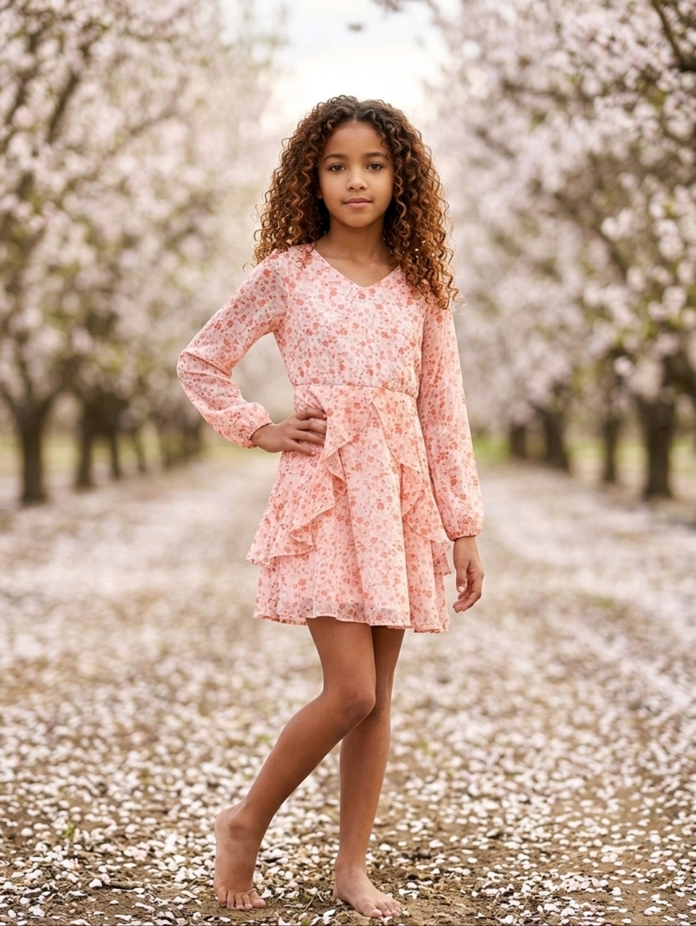 NWT Trixxi Girl Pink & Peach Floral Long Sleeve Dress ~sz M